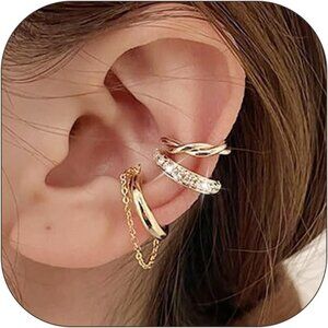 Gold Chain Non Piercing Rhinestone Star Clip on Earring Cartilage Jewelryt Gift